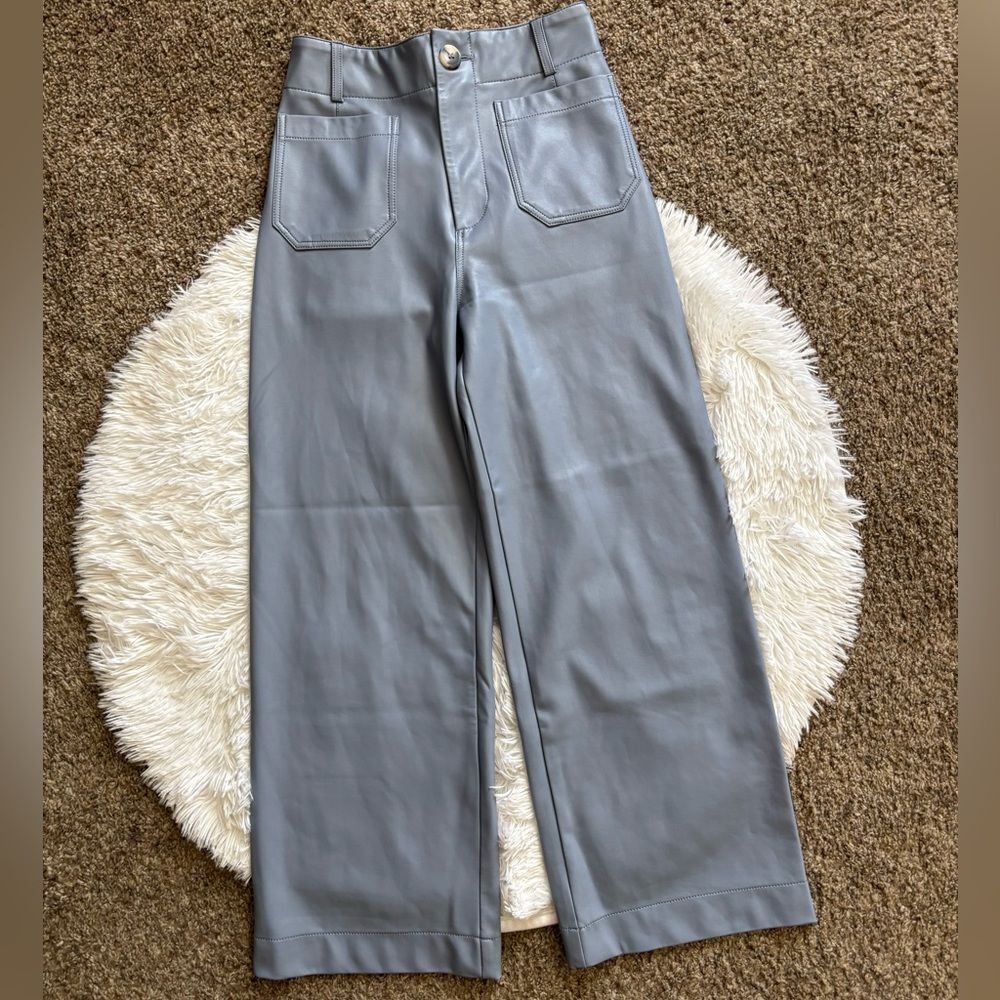 Maeve Wide-Leg Faux Leather Pants in Gray